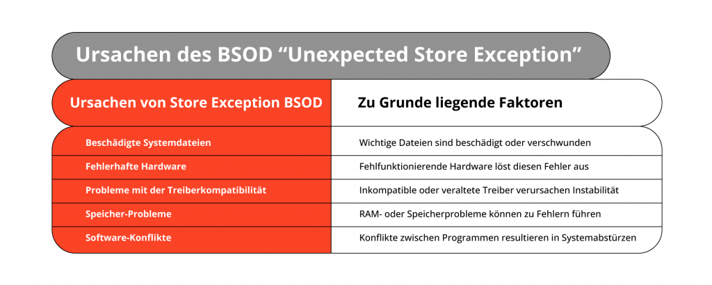 Ursachen des BSOD “Unexpected Store Exception”