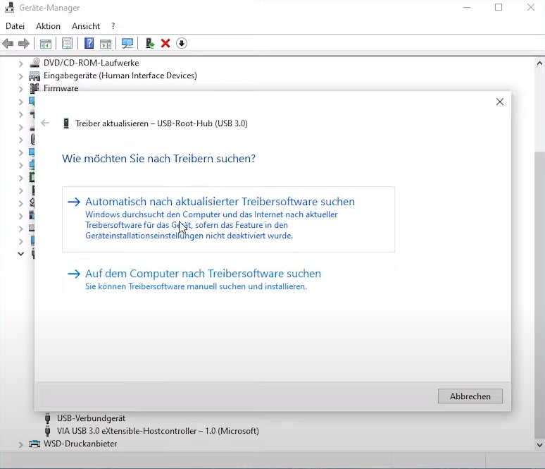 Auf Geräte-Manager "Automatisch nach aktualisierter Treibersoftware suchen" für USB-Stick (Bildschirmfoto)