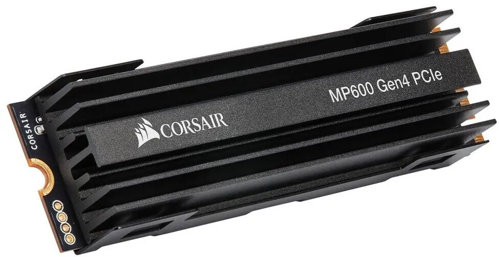 Schwarz Corsair MP600 1TB M.2 NVMe PCIe x4 Gen4 SSD in weißem Hintergrund
