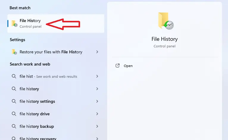 Dateiversionsverlauf Öffnung auf Windows