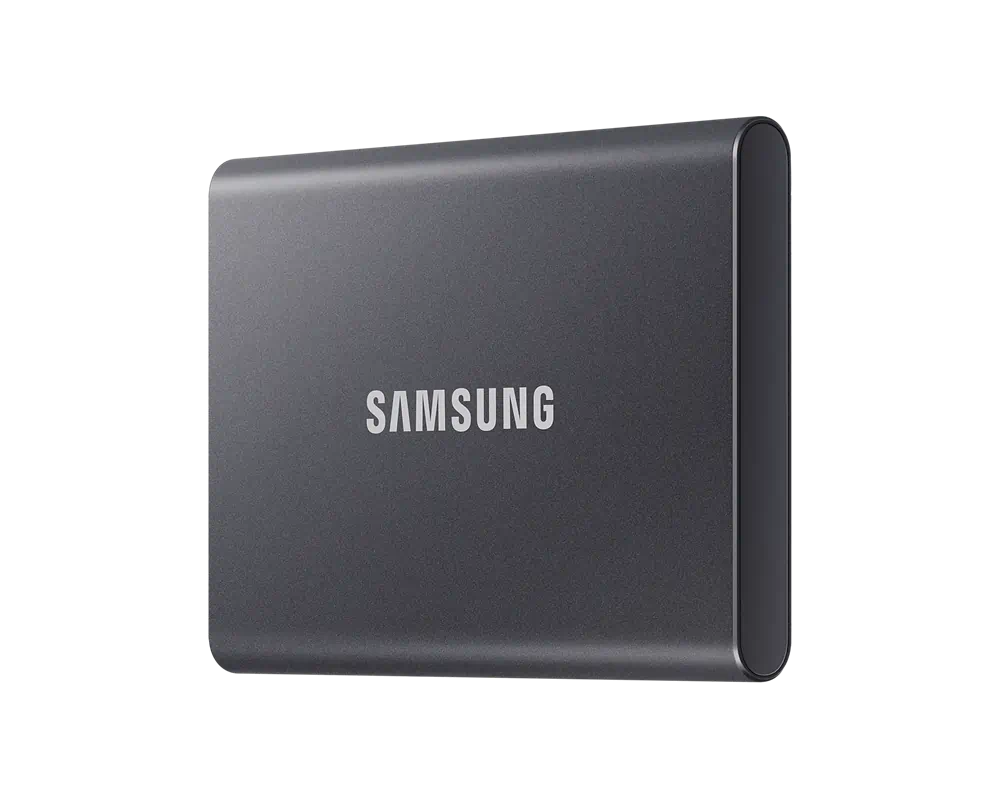 Vorderseite der grauen Samsung Portable SSD T7